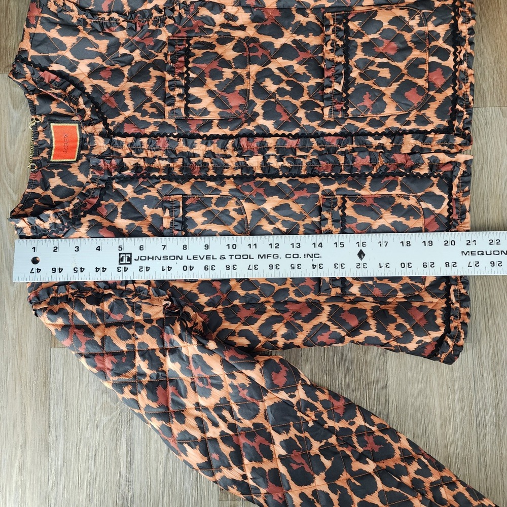 J.Crew Re-Imagined Quilted Leopard Print Ruffle Trim Jacket Size 6 Animal‎ Print - Picture 7 of 13
